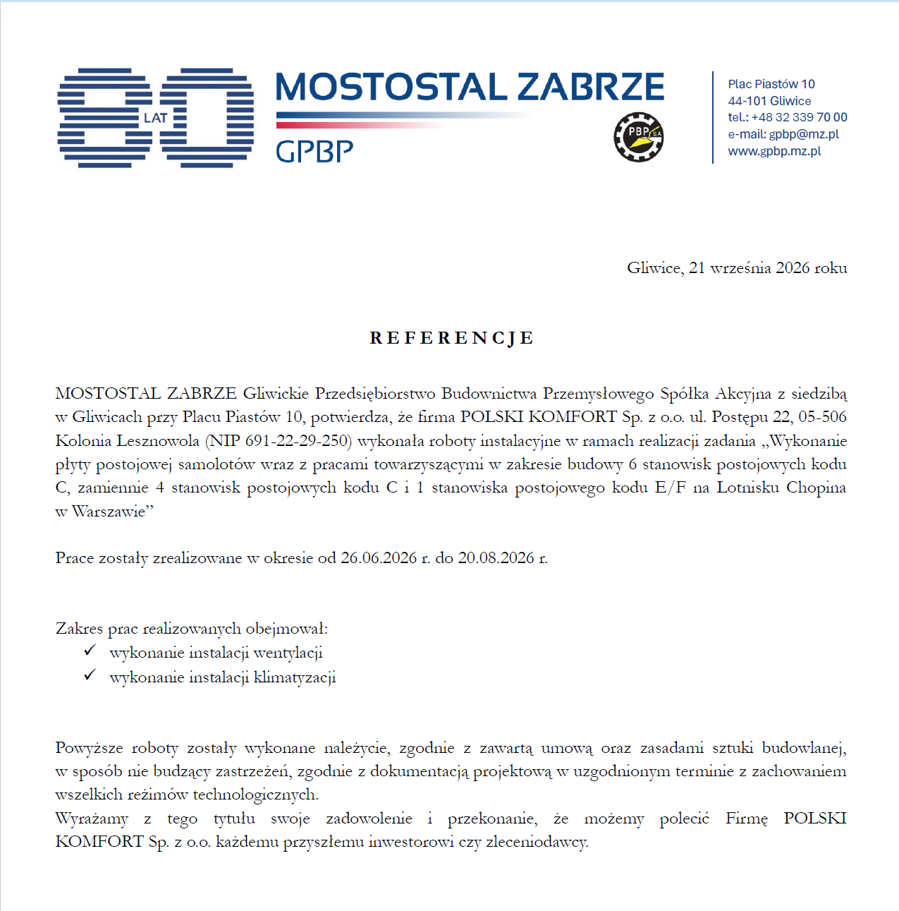 Instalacja Lotnisko w Warszawie